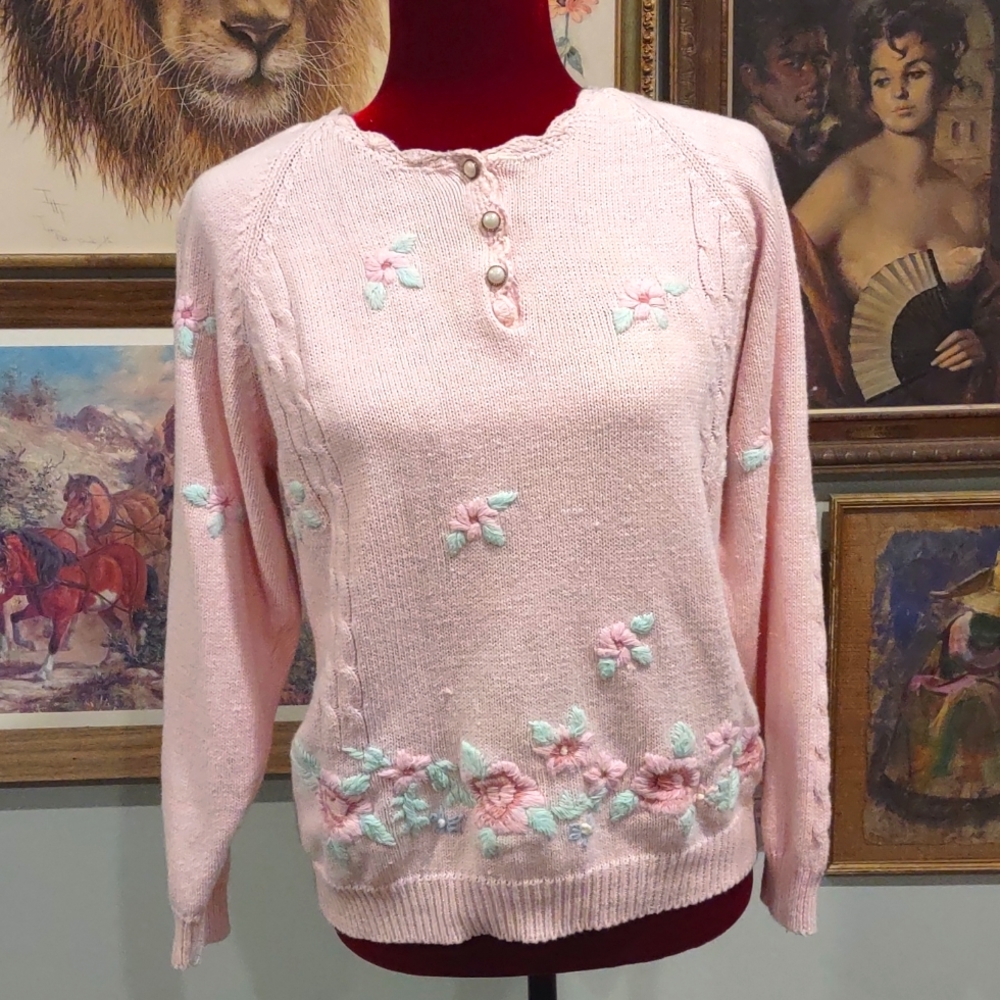 CSL Cherry Stix LTD Floral Knit Sweater